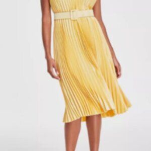 Sam Edelman Women's Belted V-Neck Pleated Dress Yellow Size 12